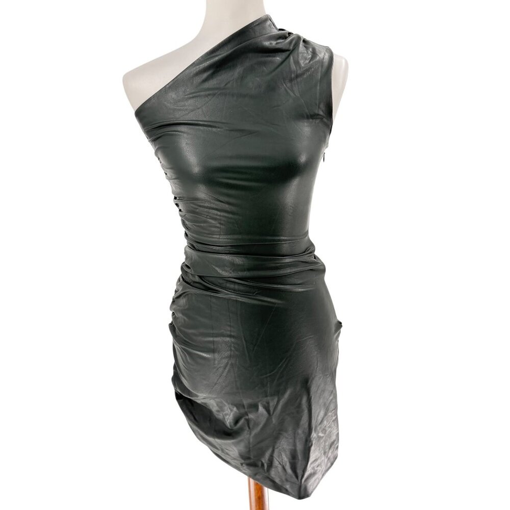 NWOT Susana Monaco One-Shoulder Ruched Faux Leather Dress Size S - Picture 1 of 8